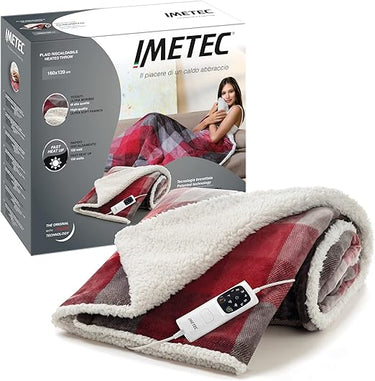 Imetec Adapto Velvet Tartan, Manta eléctrica de 160 x 120 cm, tejido aterciopelado y sedoso, equipado con tecnología Adapto, dispositivo de seguridad, 6 temperaturas, se puede lavar en la lavadora